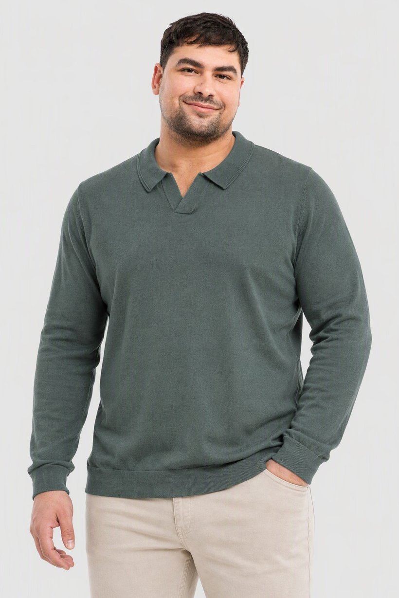 Men Spread Collar Long Sleeve Knitted Sweater, Sage Green