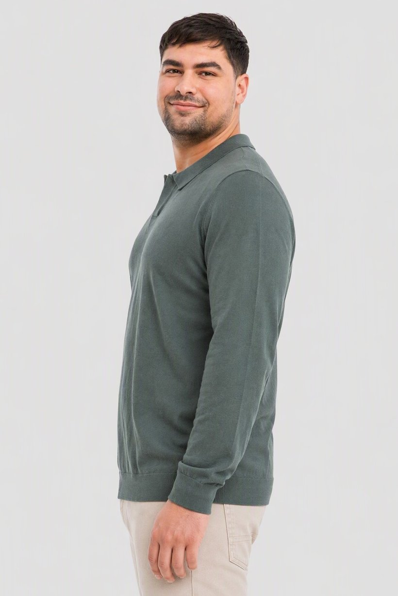 Men Spread Collar Long Sleeve Knitted Sweater, Sage Green