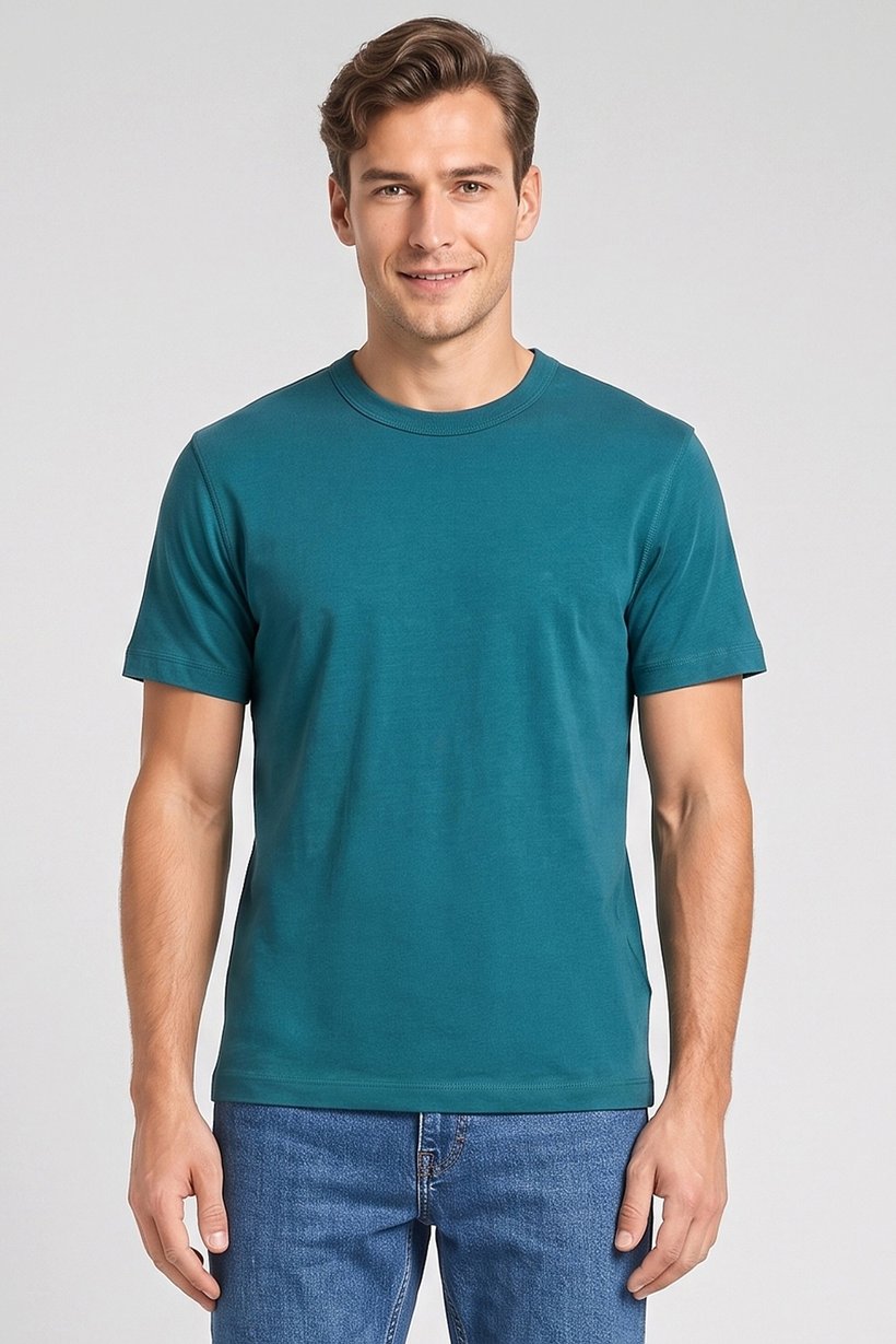 Men Crew Neck Short Sleeve Solid T-Shirt,  Teal Green