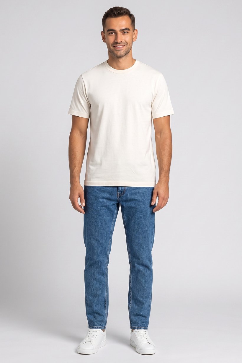 Men Crew Neck Short Sleeve Plain T Shirt, Ivory