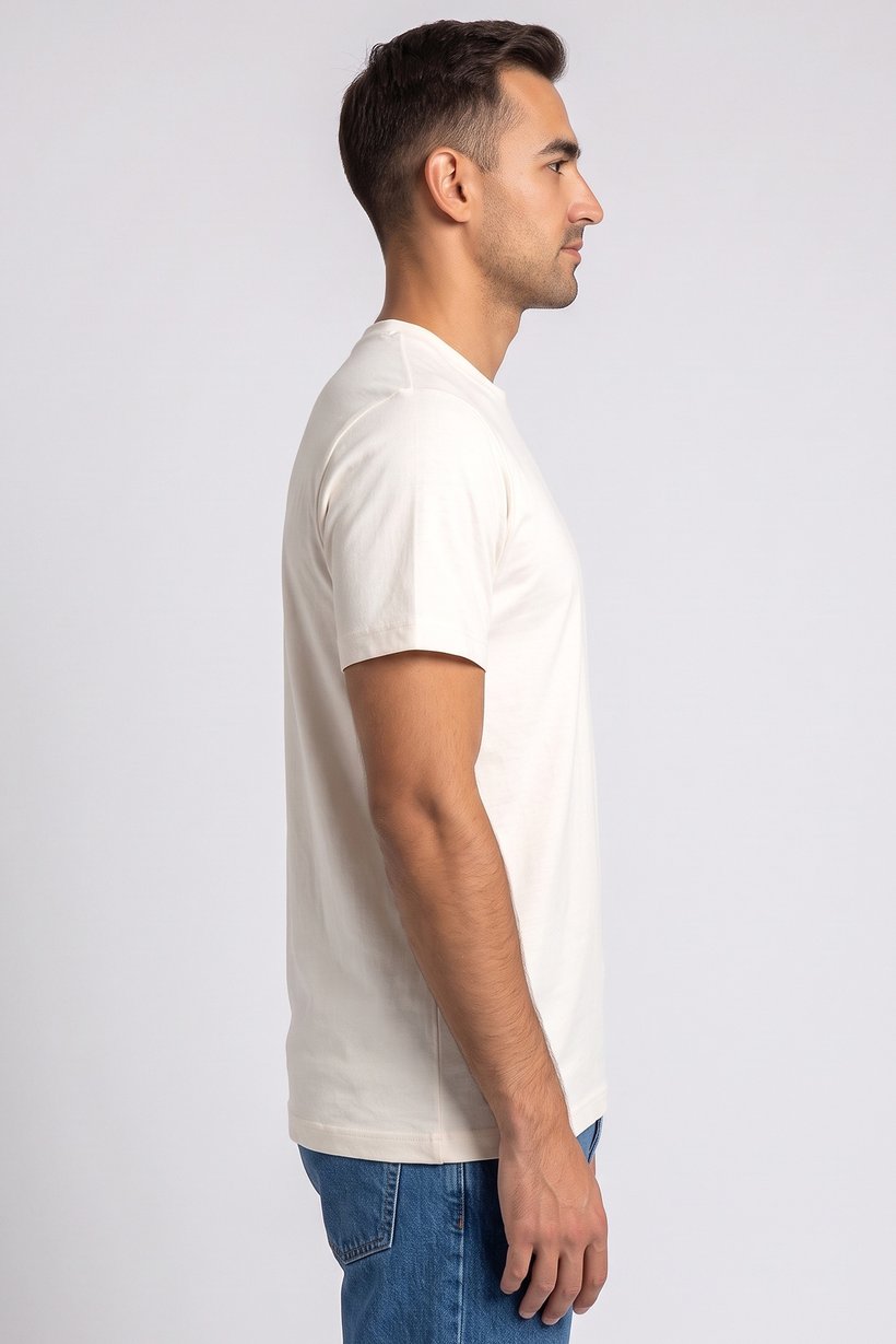 Men Crew Neck Short Sleeve Plain T Shirt, Ivory
