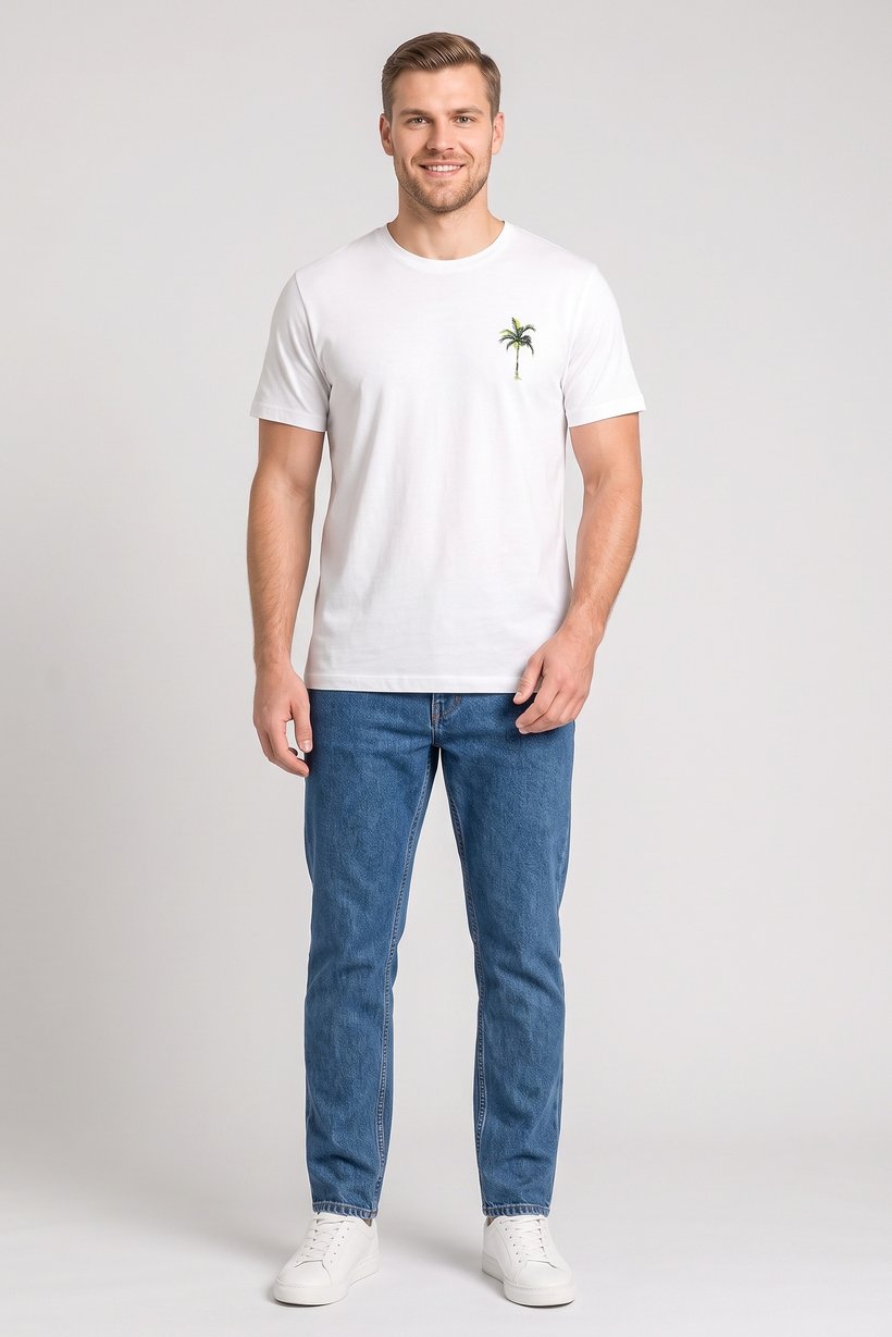 Men Crew Neck Short Sleeve Graphic Print T-Shirt, White