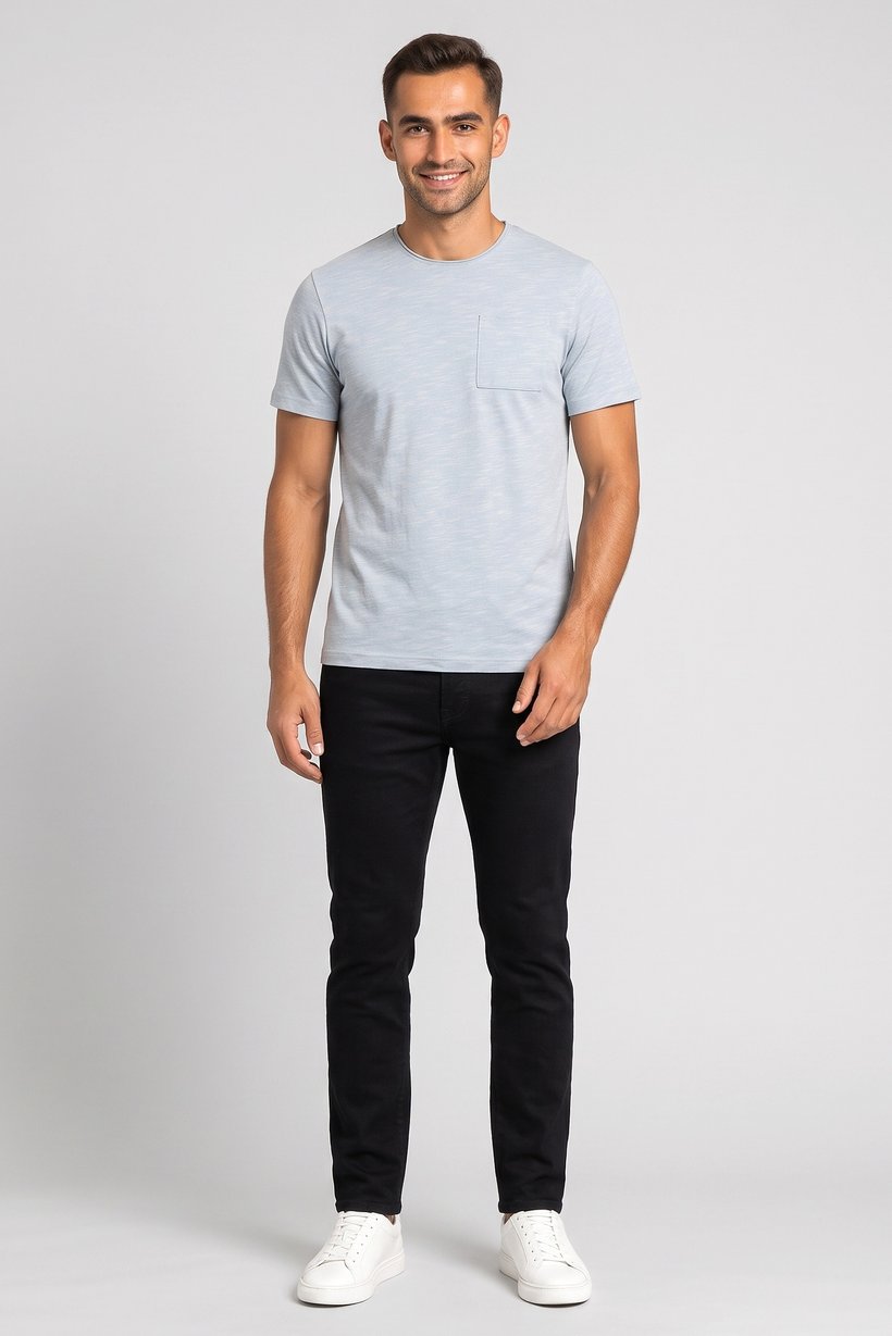 Men Crew Neck Short Sleeve Plain T-Shirt, Dusty Blue