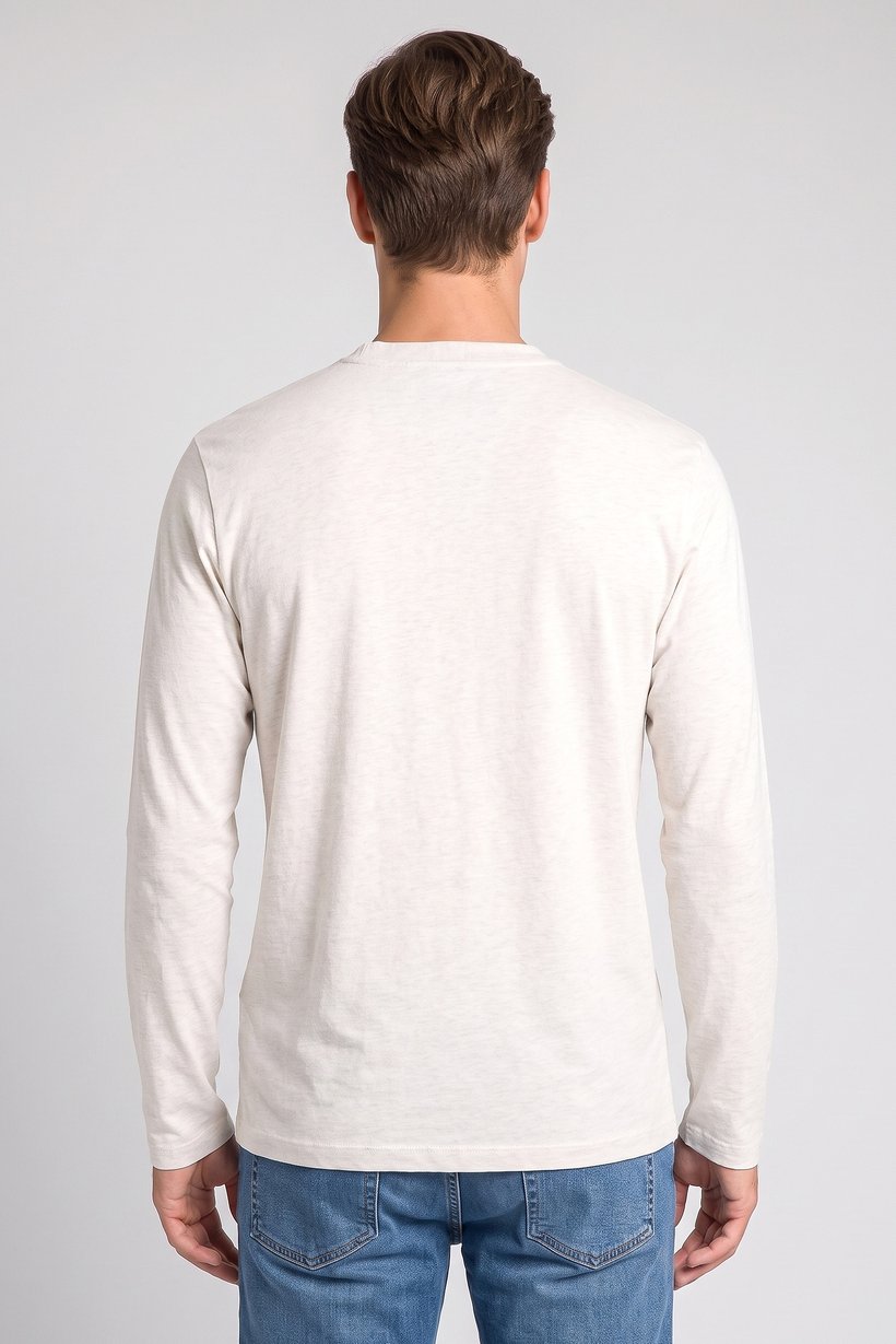 Men Henley Collar Long Sleeve Heather T-Shirt, Beige