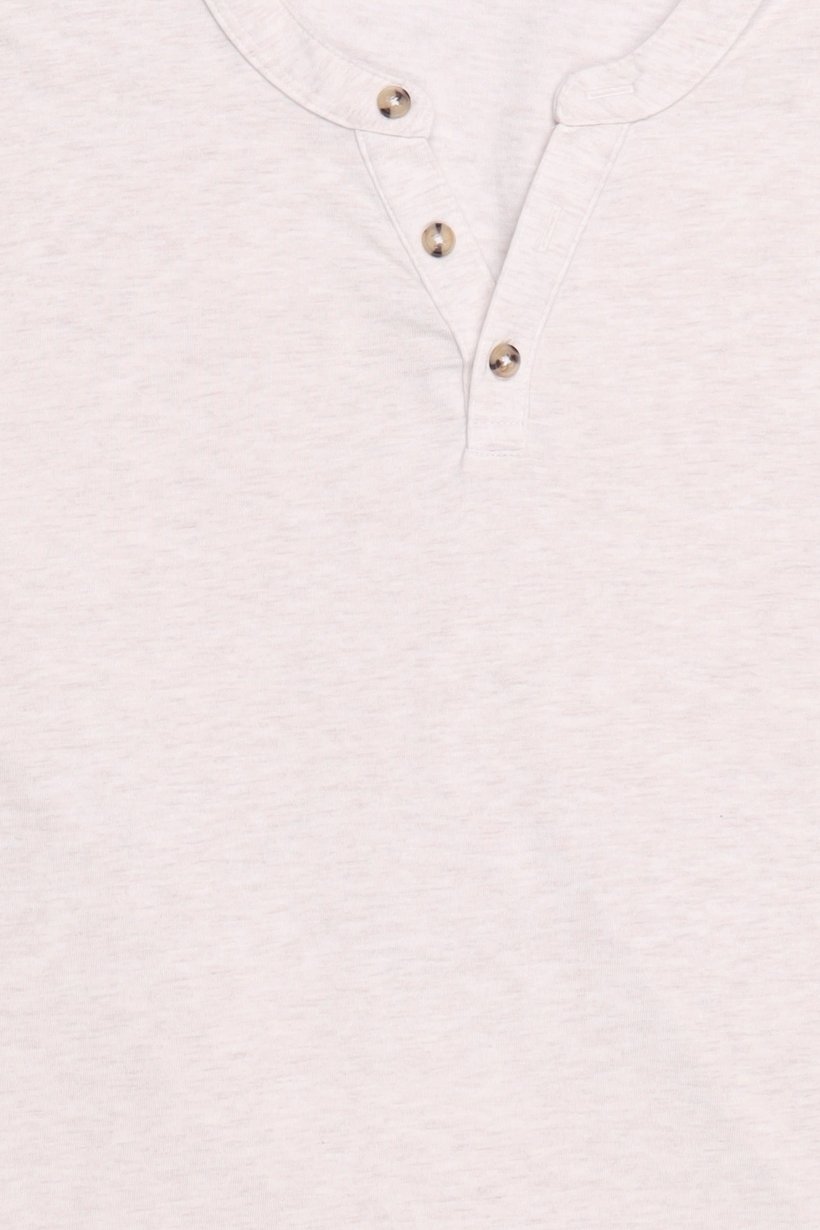 Men Henley Collar Long Sleeve Heather T-Shirt, Beige