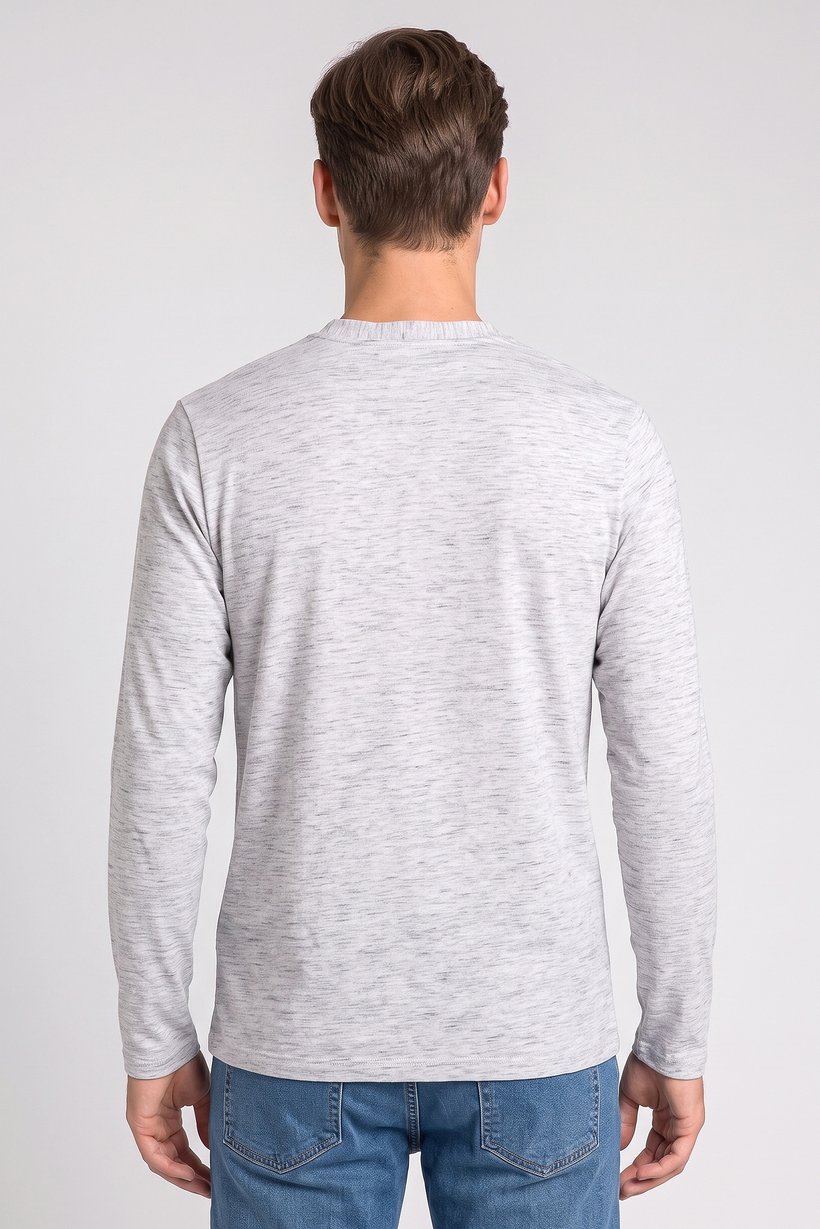 Men Henley Collar Long Sleeve Heather T-Shirt, Light Grey