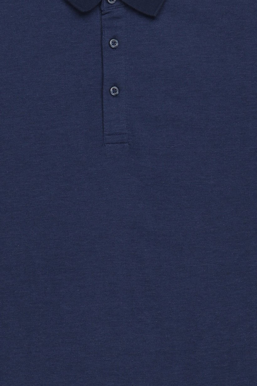 Men Regular Fit Long Sleeve Plain Polo Shirt, Navy