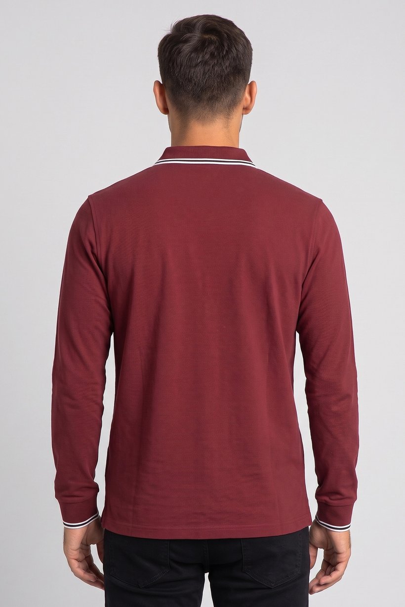 Men Regular Fit Long Sleeve Plain Polo Shirt, Maroon