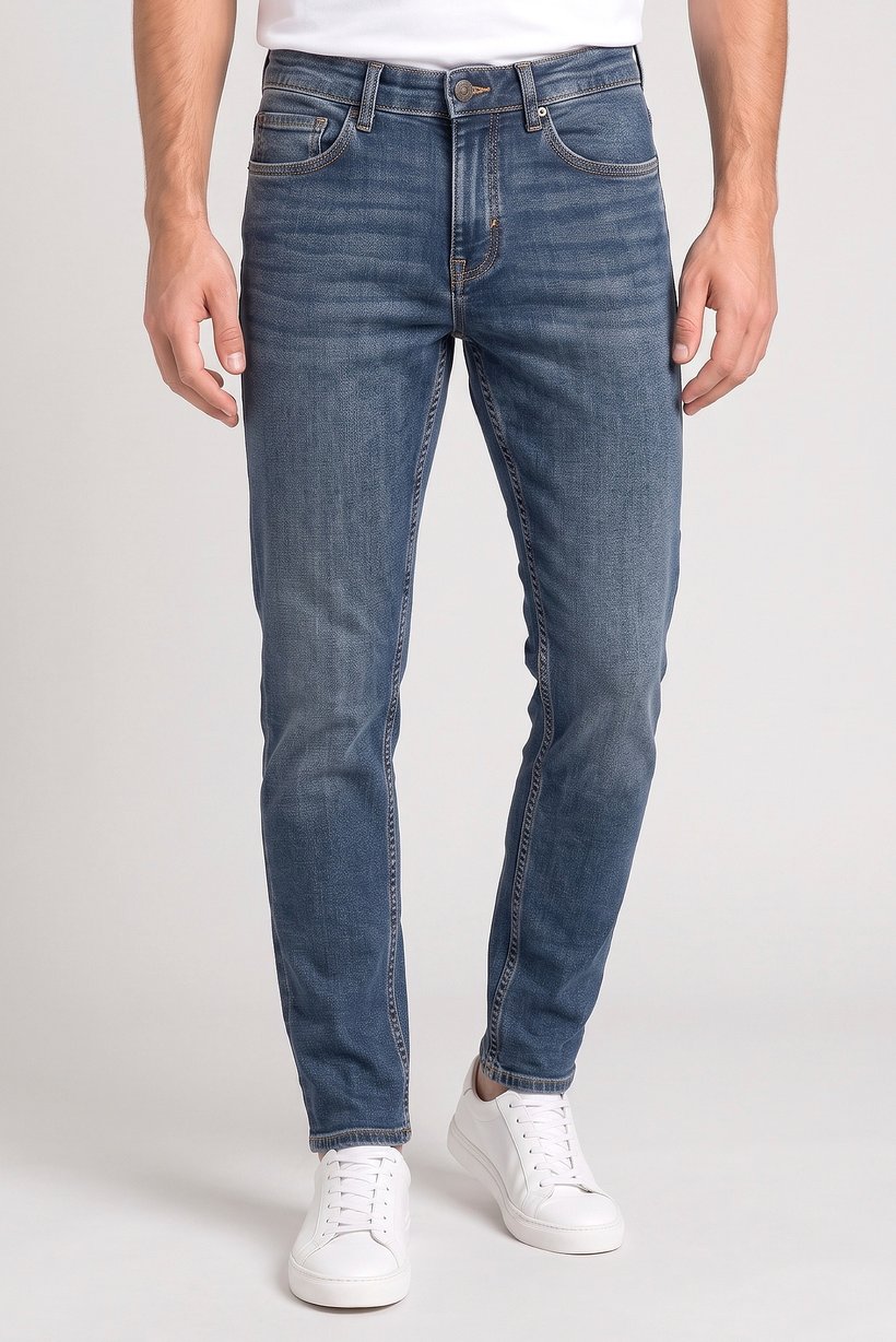 Men Slim Fit Solid Washed Stretchable Jeans, Blue