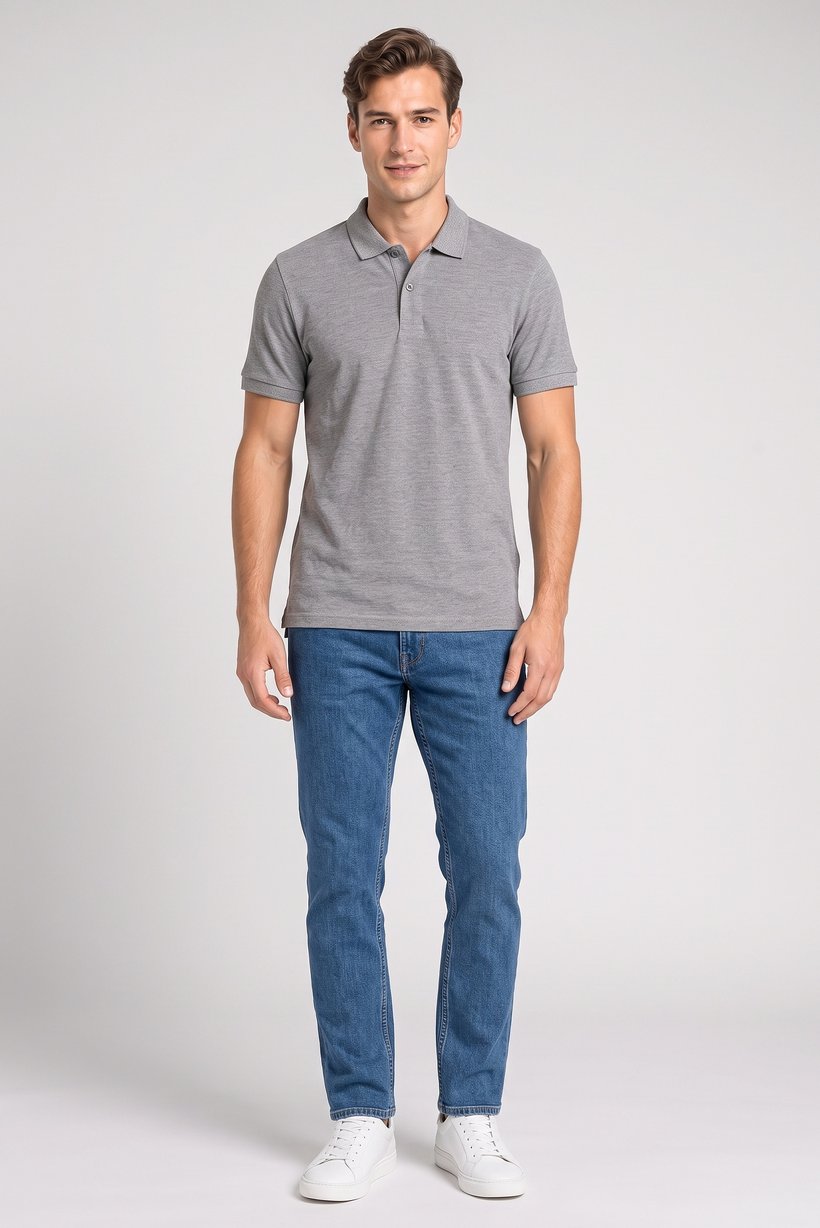 Men Regular Fit Short Sleeve Heather Polo Shirt, Grey