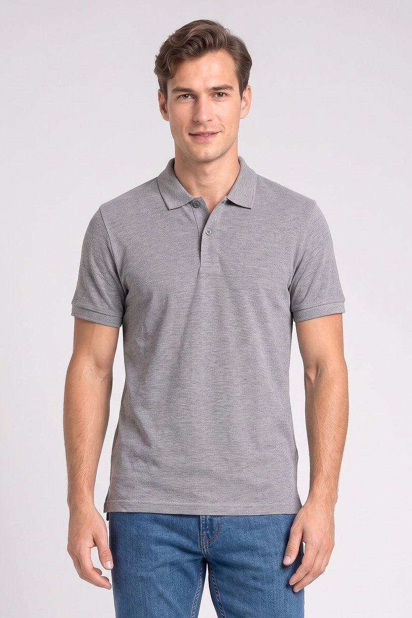 Men Regular Fit Short Sleeve Heather Polo Shirt, Grey
