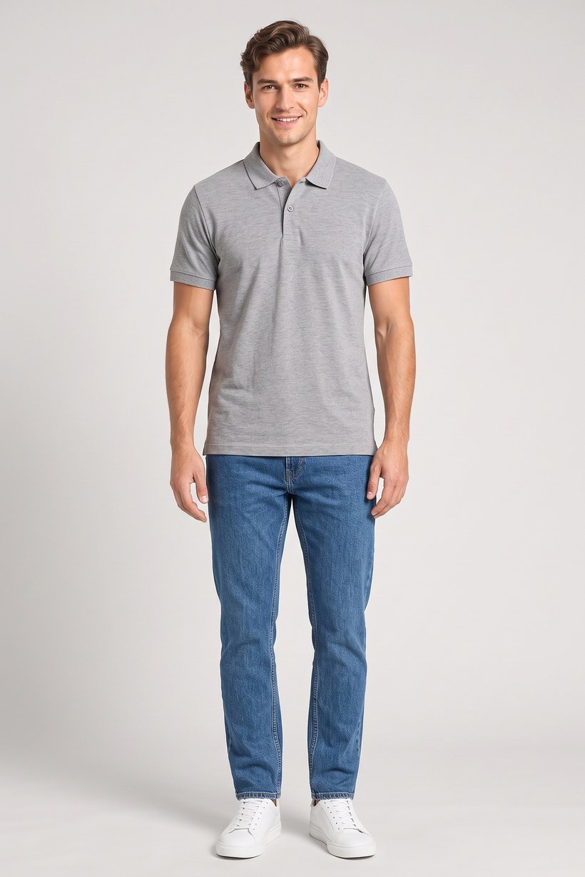 Men Regular Fit Plain Short Sleeve Polo Shirts, Grey