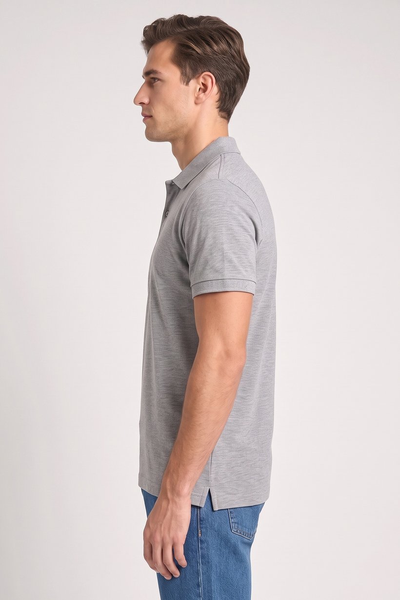 Men Regular Fit Plain Short Sleeve Polo Shirts, Grey