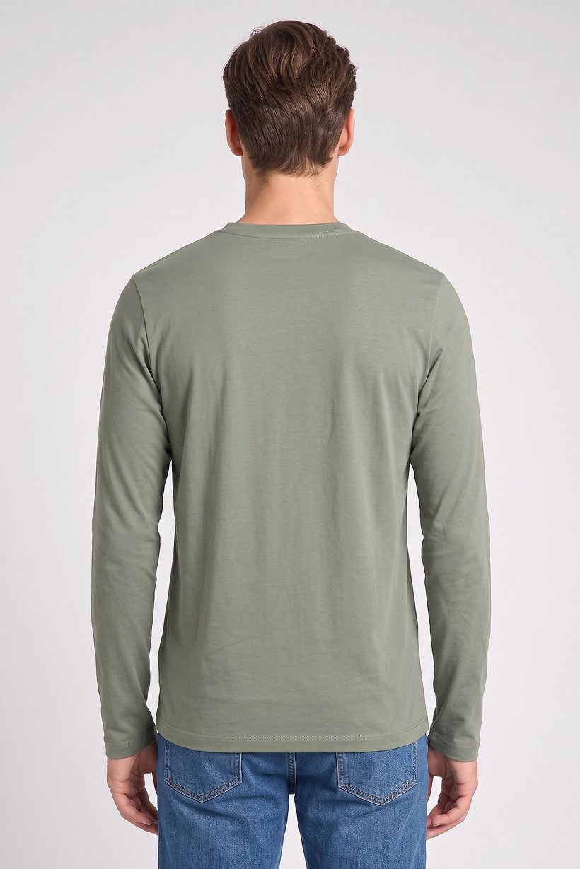 Men Crew Neck Long Sleeve Plain T-Shirt, Olive