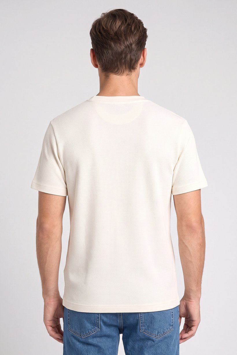 Men Crew Neck Short Sleeve Textured T- Shirt, Beige