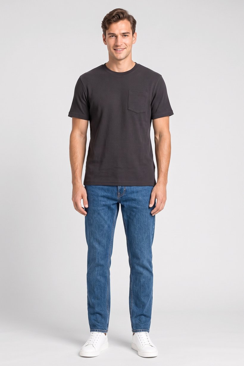 Men Crew Neck Short Sleeve Textured T-Shirt, Black