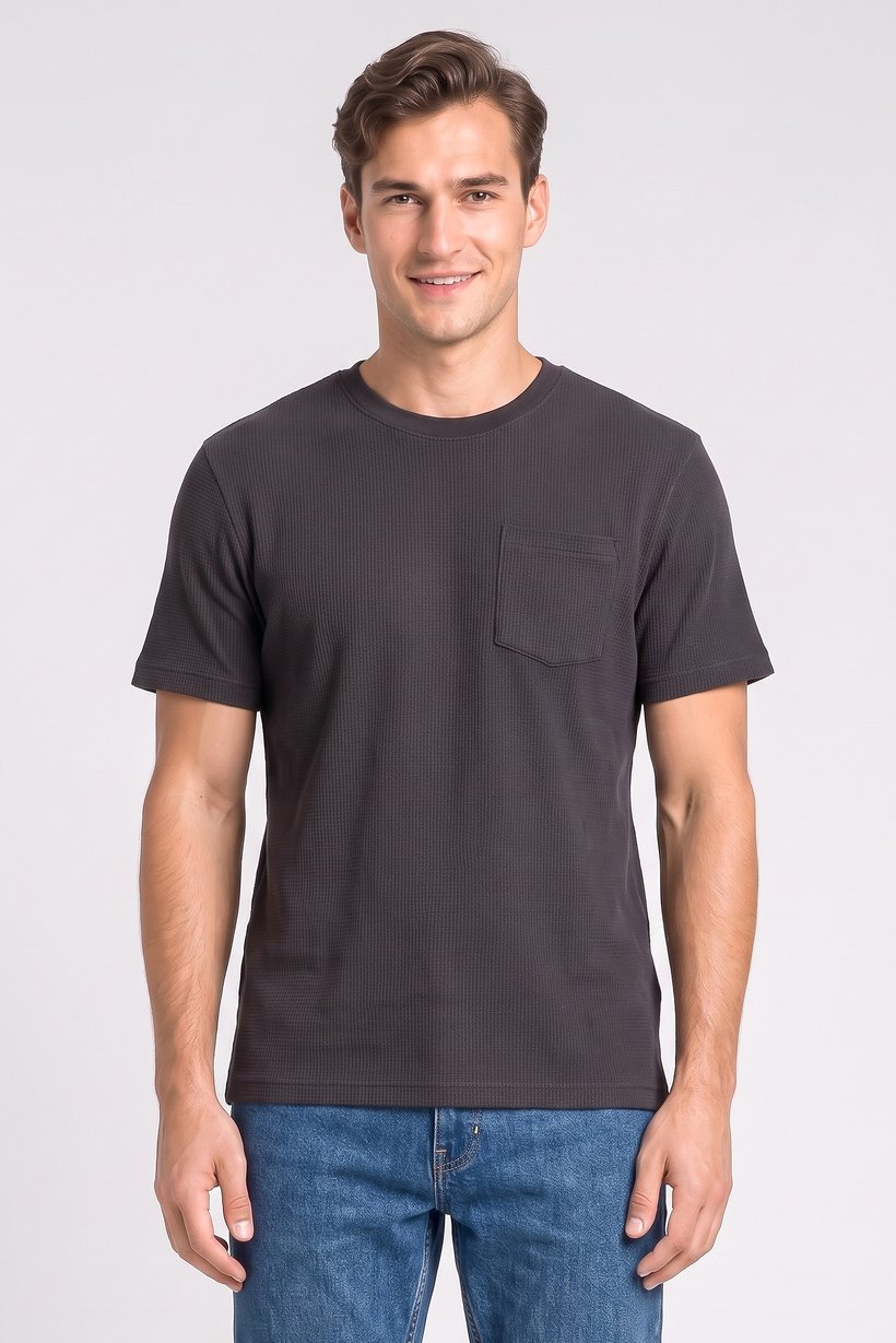 Men Crew Neck Short Sleeve Textured T-Shirt, Black