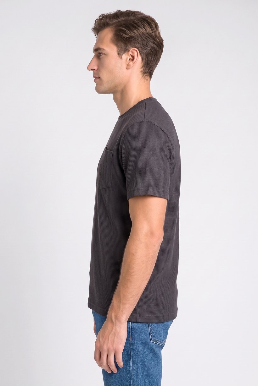 Men Crew Neck Short Sleeve Textured T-Shirt, Black