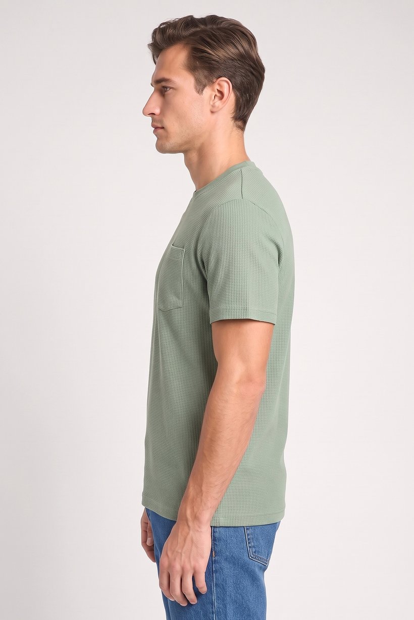 Men Crew Neck Short Sleeve Textured T-Shirt, Sage Green
