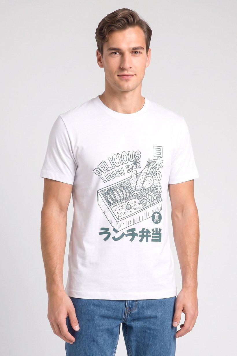 Men Crew Neck Short Sleeve Graphic Print T-Shirt, White