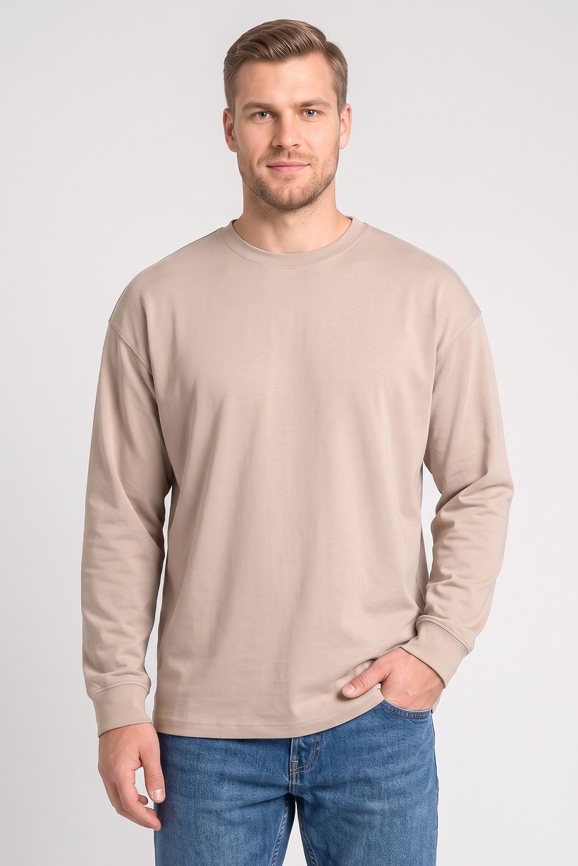 Men Crew Neck Long Sleeve Solid Sweatshirt, Taupe