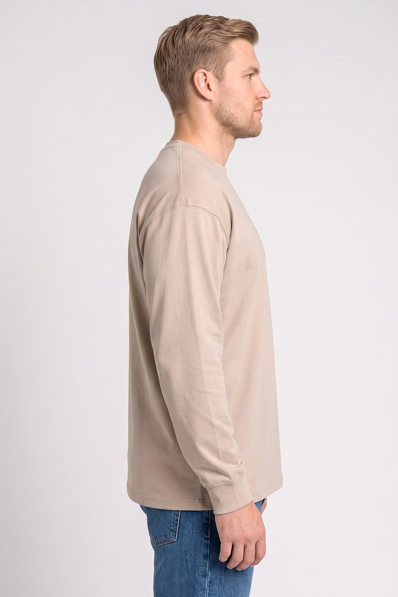 Men Crew Neck Long Sleeve Solid Sweatshirt, Taupe