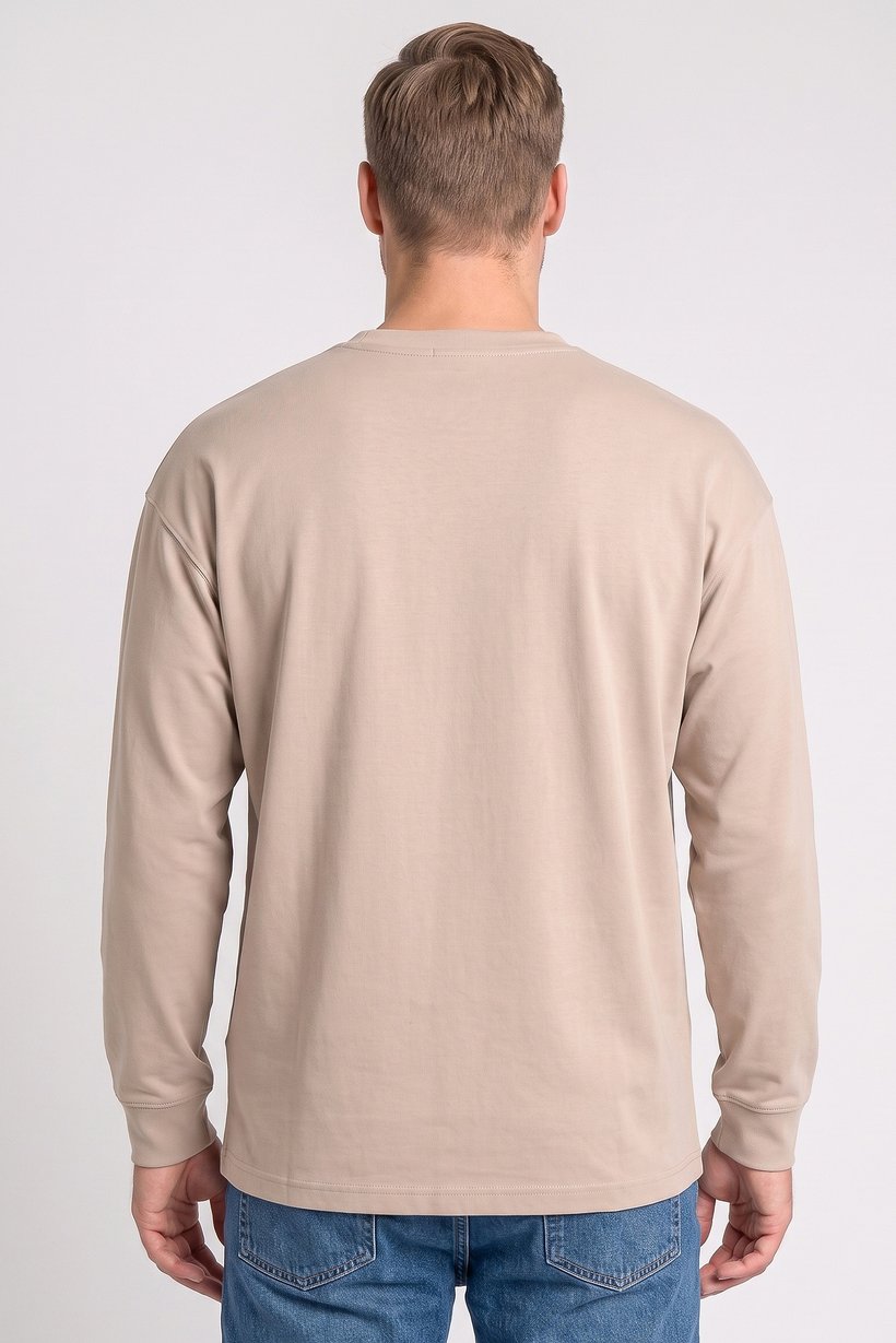 Men Crew Neck Long Sleeve Solid Sweatshirt, Taupe