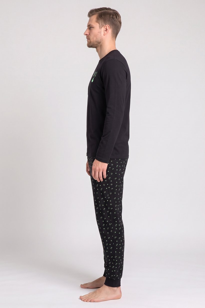 Men Allover Print Long Sleeve Top And Pants Sleepwear Set, Multicolor