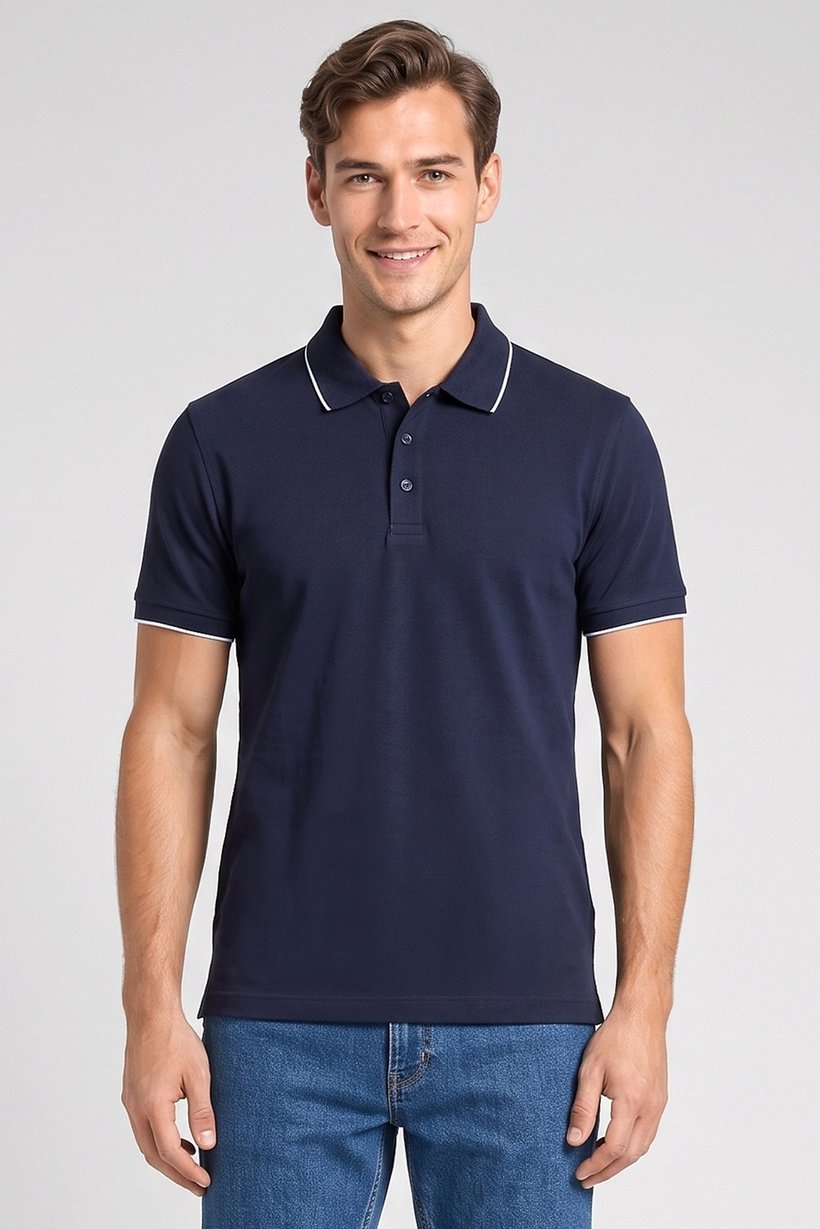 Men Regular Fit Short Sleeve Plain Polo Shirt, Navy