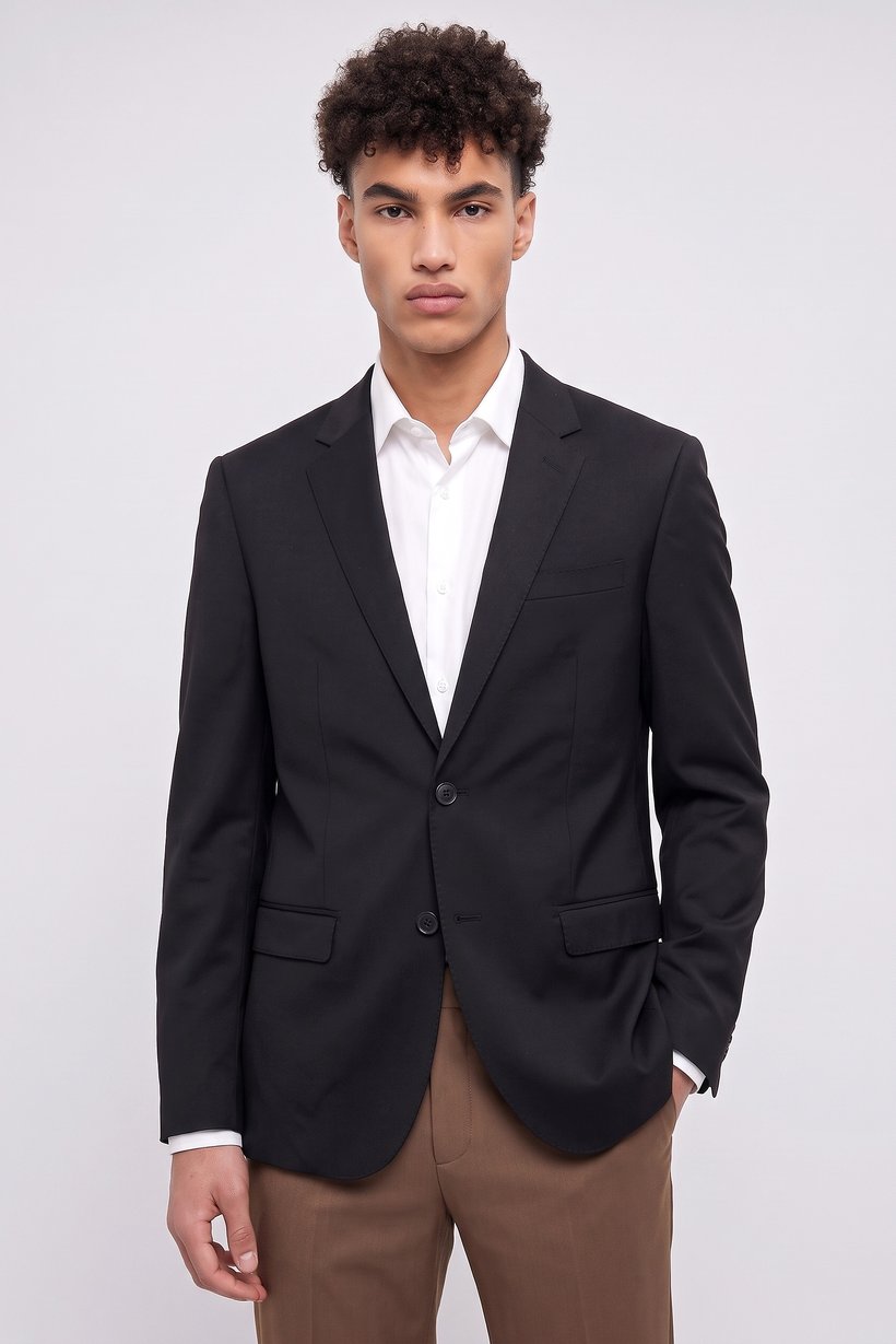 Men Slim Fit Long Sleeve Plain Casual Blazer Jacket, Black