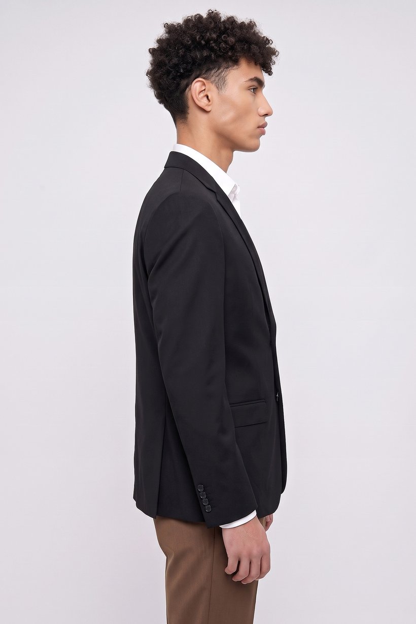 Men Slim Fit Long Sleeve Plain Casual Blazer Jacket, Black