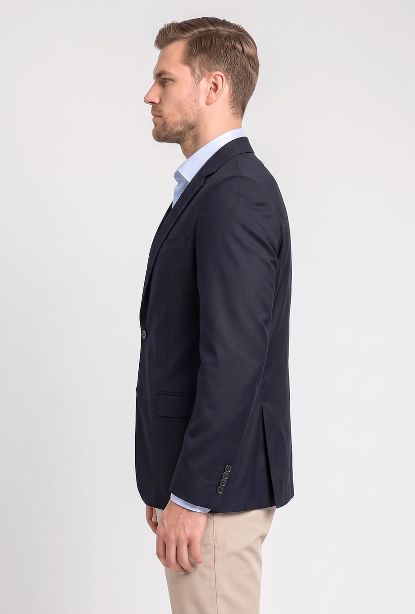 Men Slim Fit Long Sleeve Plain Casual Blazer Jacket, Dark Navy