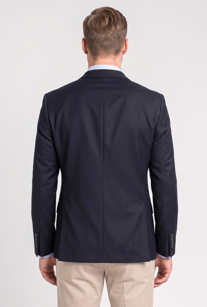 Men Slim Fit Long Sleeve Plain Casual Blazer Jacket, Dark Navy