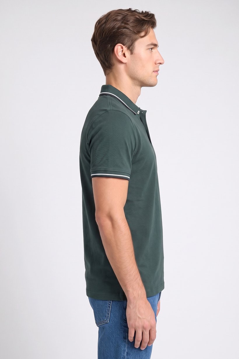 Men Regular Fit Short Sleeve Solid Polo Shirt, Dark Green