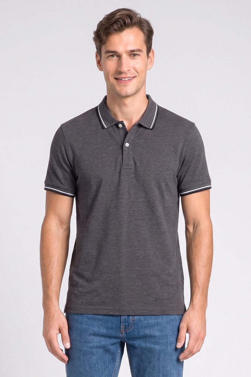 Men Regular Fit Short Sleeve Heather Polo Shirt, Dark Grey