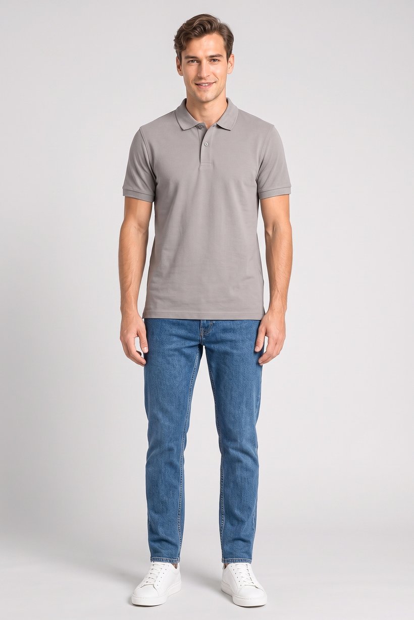 Men Regular Fit Pain Short Sleeve Polo Shirt, Dark Grey