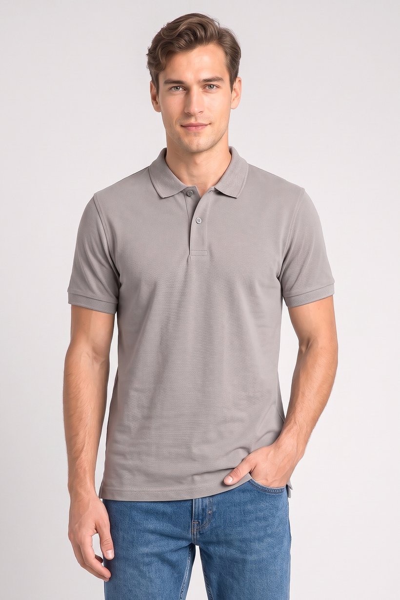 Men Regular Fit Pain Short Sleeve Polo Shirt, Dark Grey