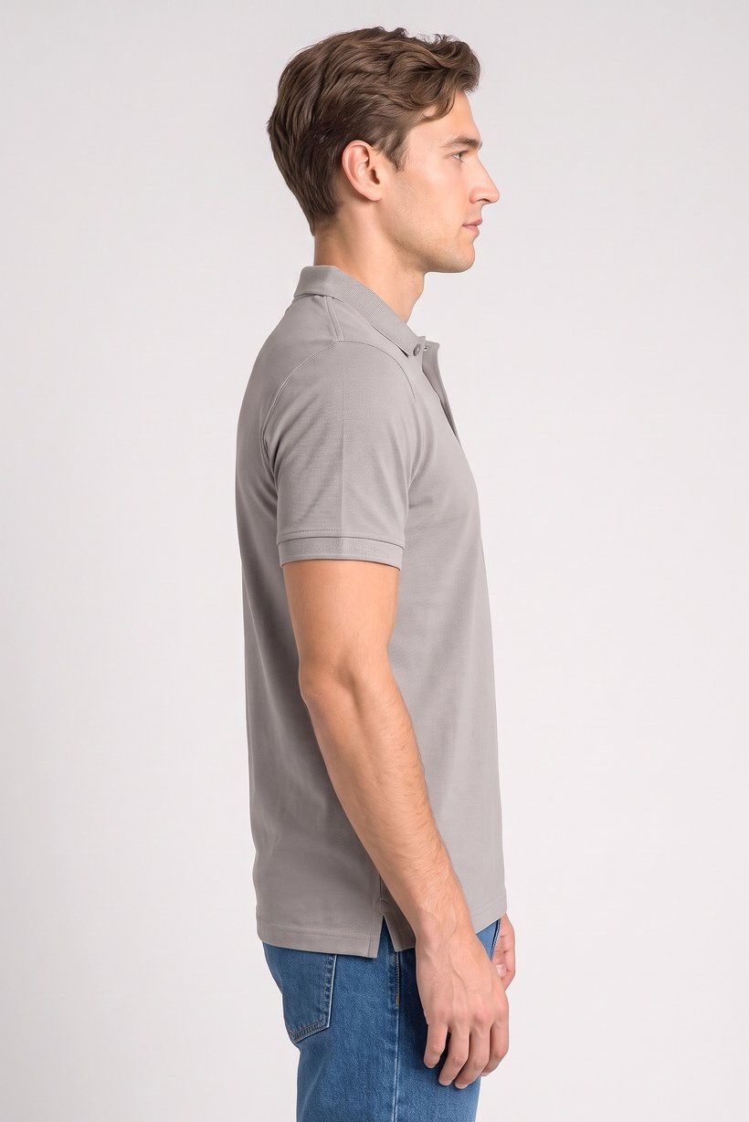 Men Regular Fit Pain Short Sleeve Polo Shirt, Dark Grey