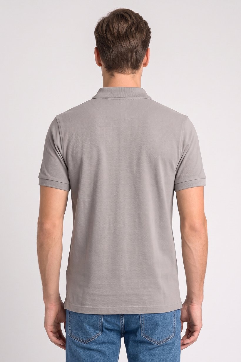 Men Regular Fit Pain Short Sleeve Polo Shirt, Dark Grey