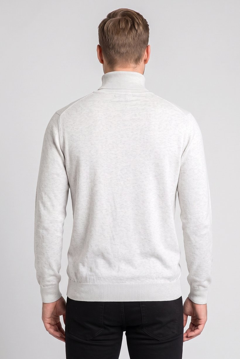 Men Turtle Neck Knitted Sweater, Light Grey