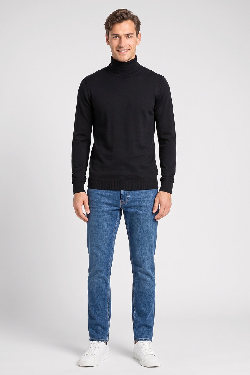 Men Turtle Neck Knitted Sweater, Navy