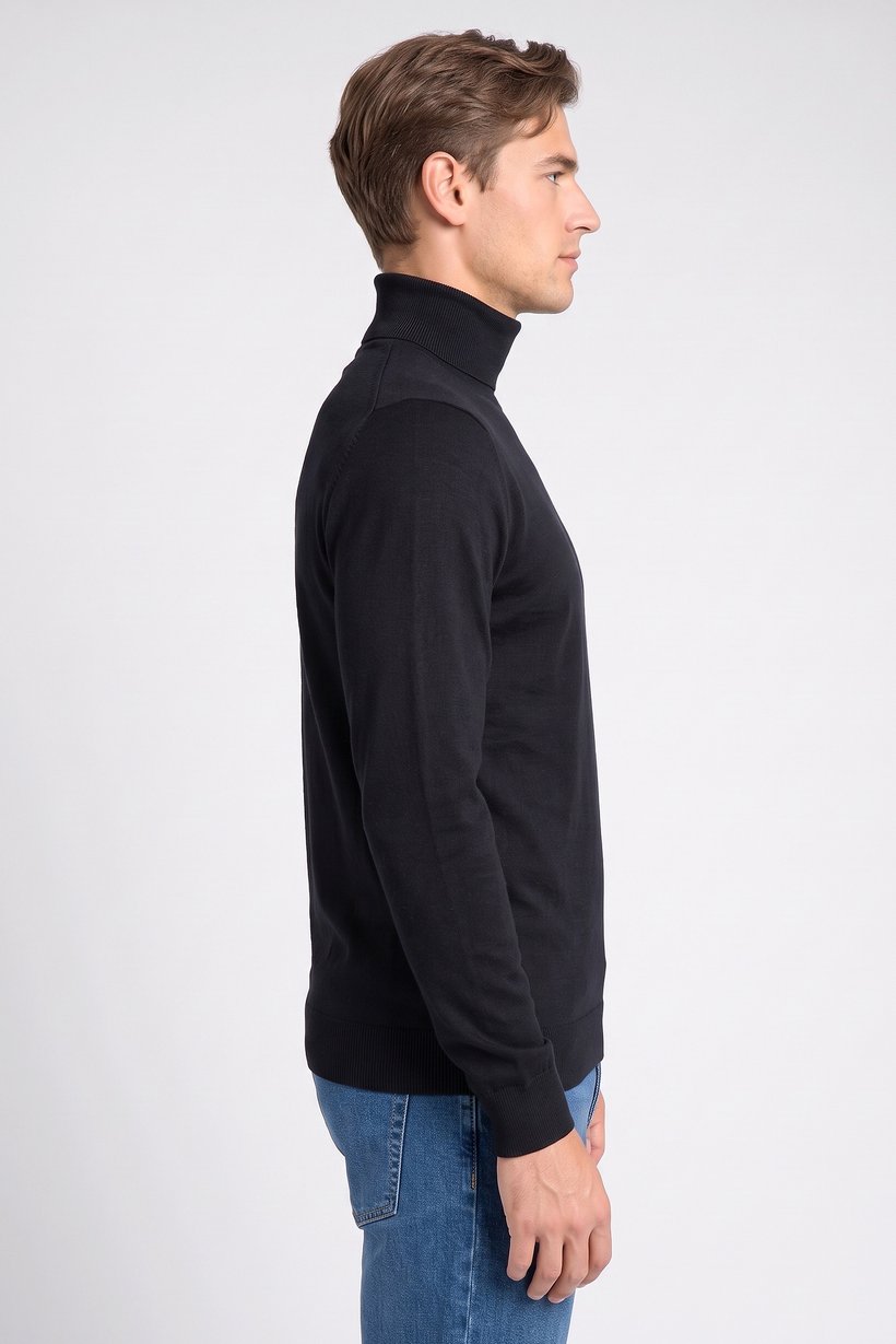 Men Turtle Neck Knitted Sweater, Navy