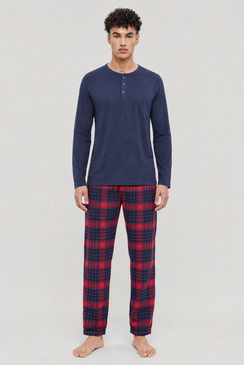 Men 2 Pieces Checkered Long Sleeve T-Shirt And Pants Pajama Set, Multicolor