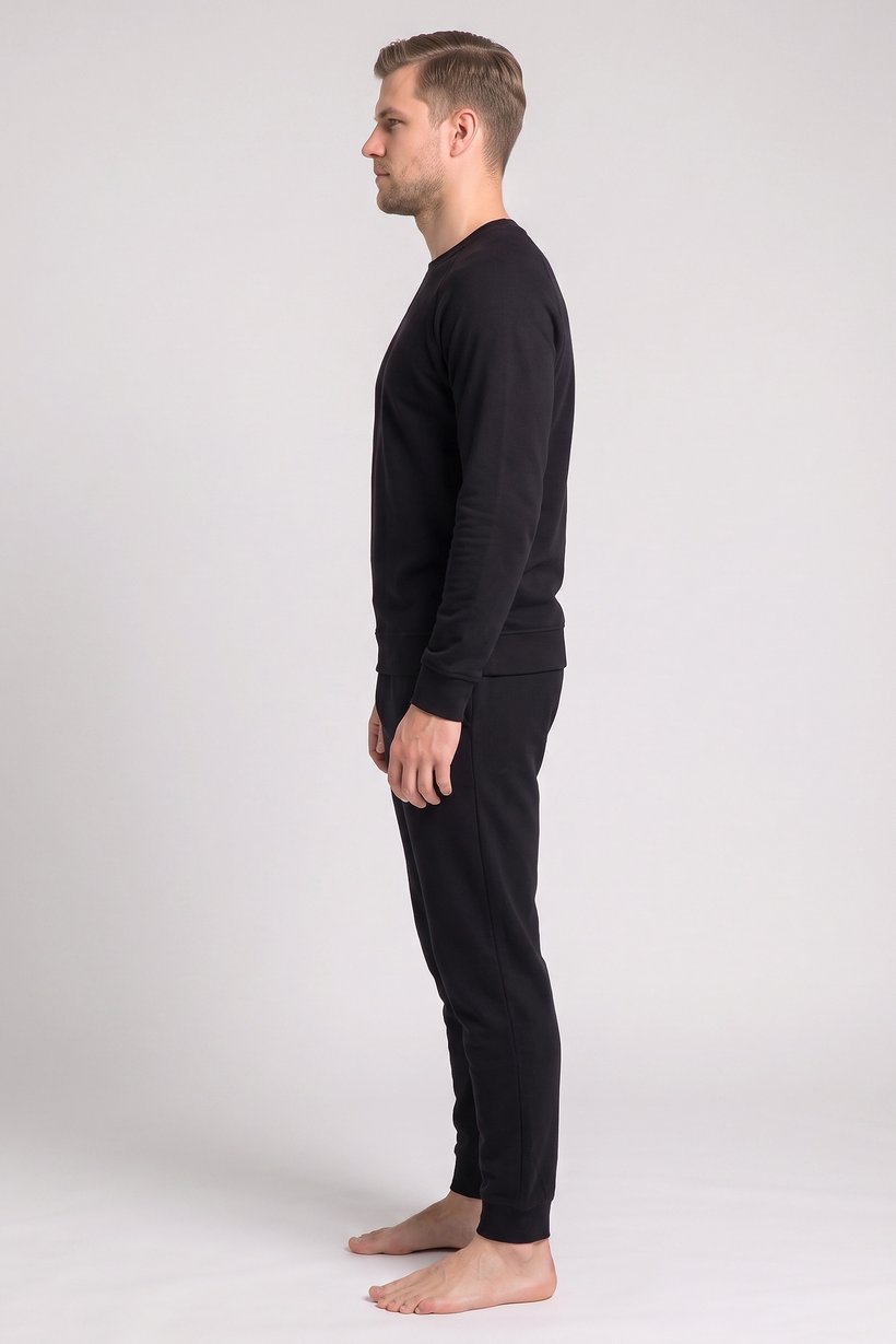 Men 2 Pieces Textured Shirt And Pants Pajama Set, Black