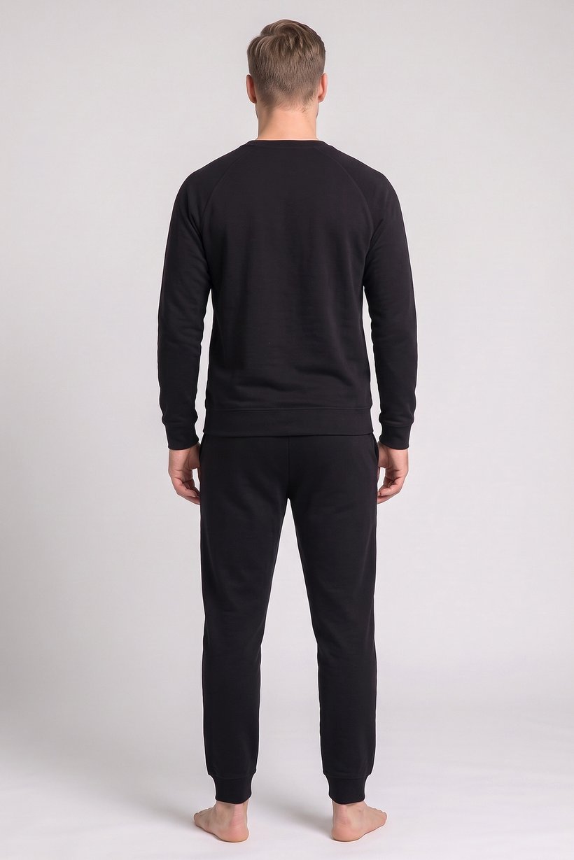 Men 2 Pieces Textured Shirt And Pants Pajama Set, Black