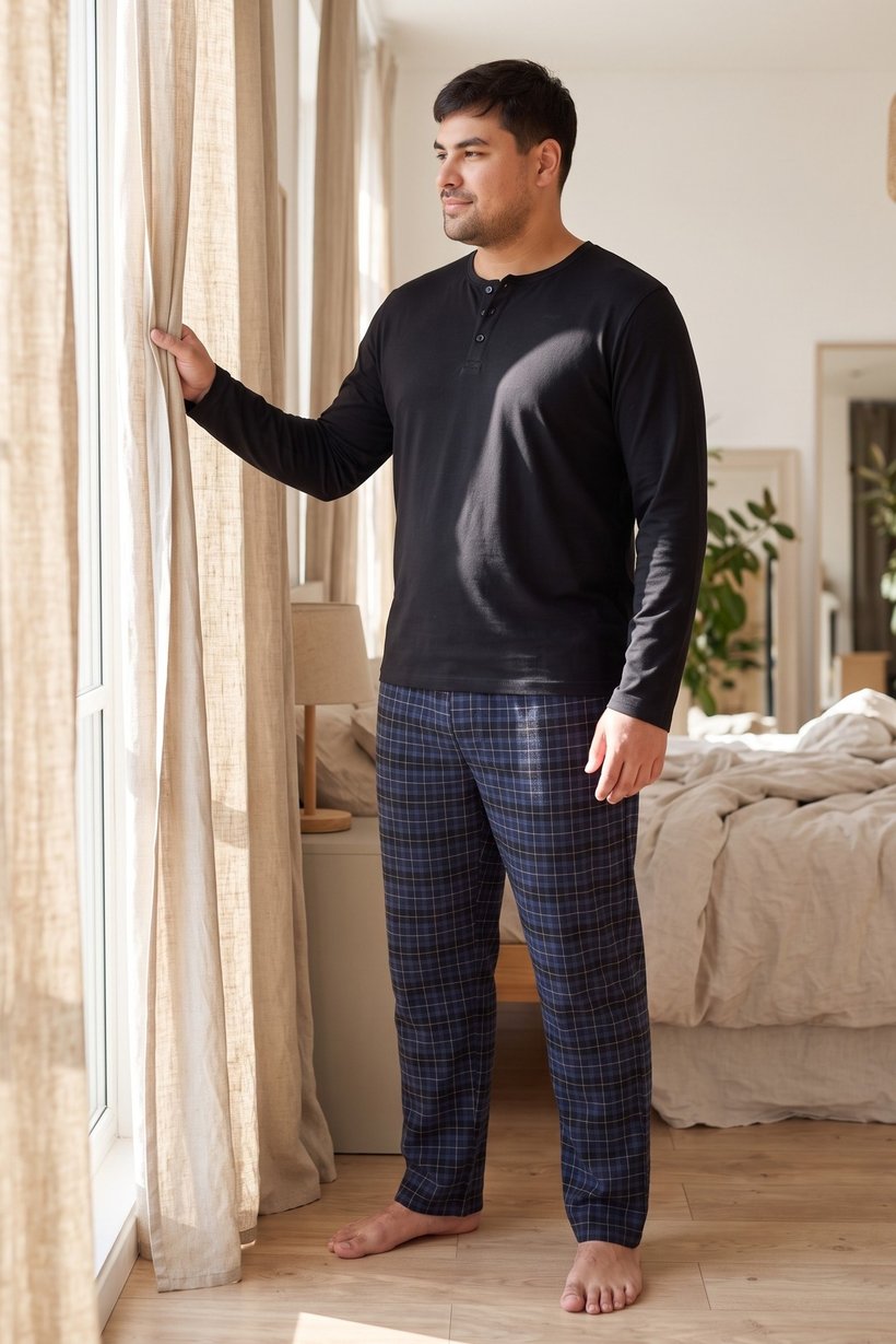 Men 2 Pieces Checkered Long Sleeve T-Shirt And Pants Pajama Set, Multicolor