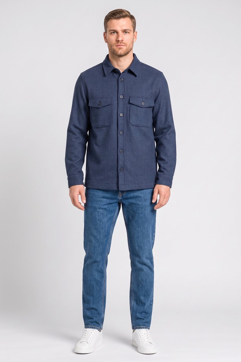 Men Regular Fit Long Sleeve Heather Jacket Shirt, Navy
