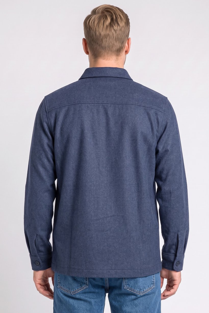 Men Regular Fit Long Sleeve Heather Jacket Shirt, Navy