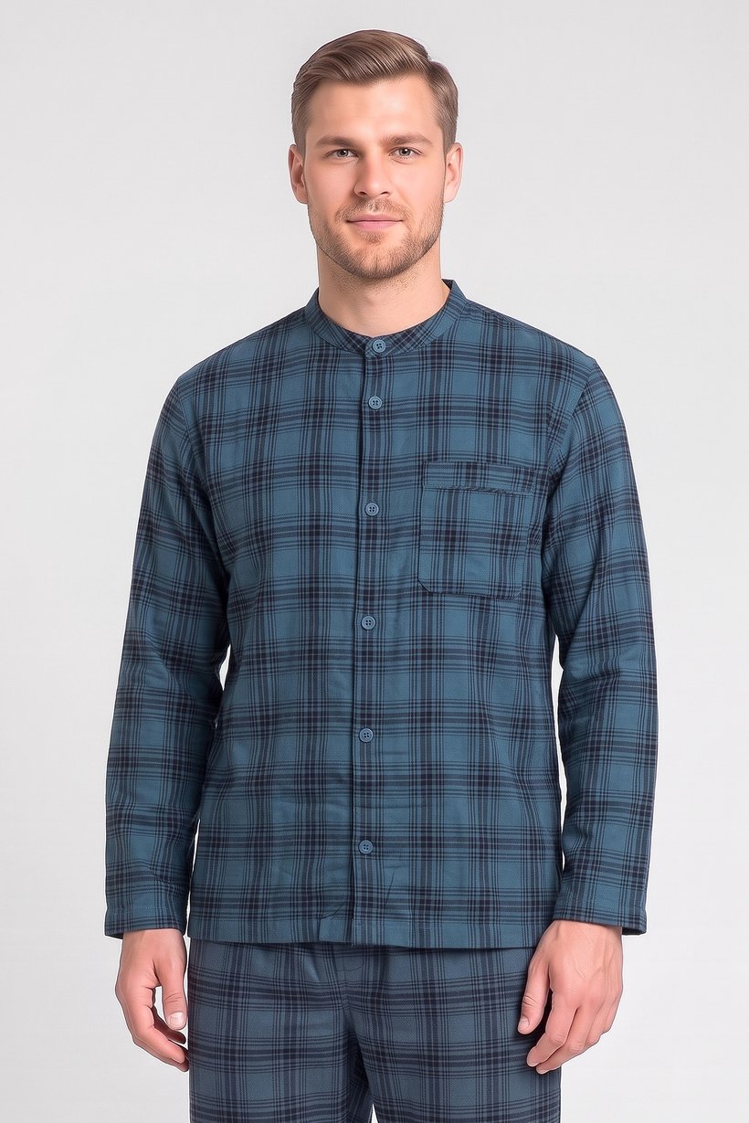 Men 2 Pieces Plaid Shirt And Pants Pajama Set, Multicolor