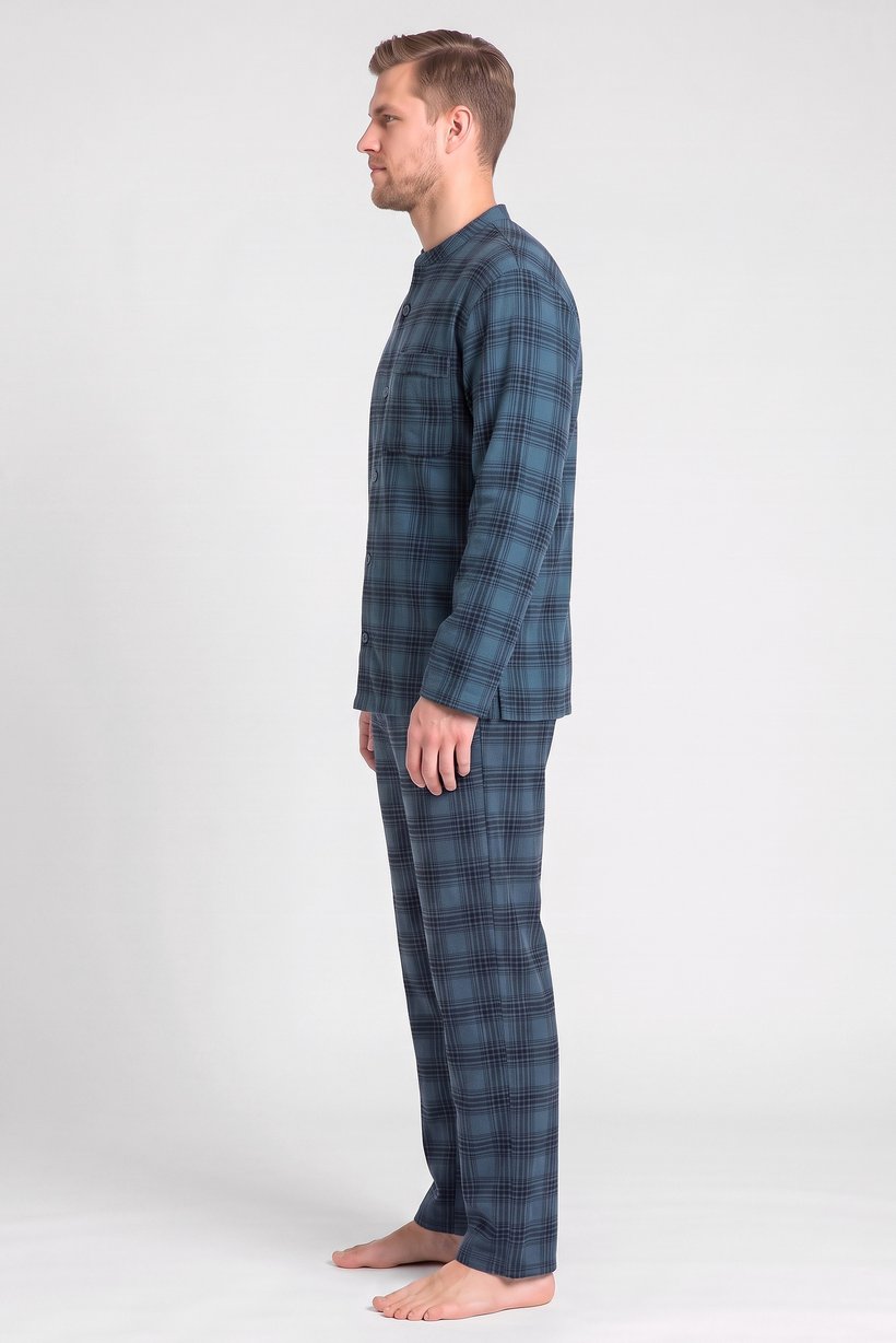 Men 2 Pieces Plaid Shirt And Pants Pajama Set, Multicolor